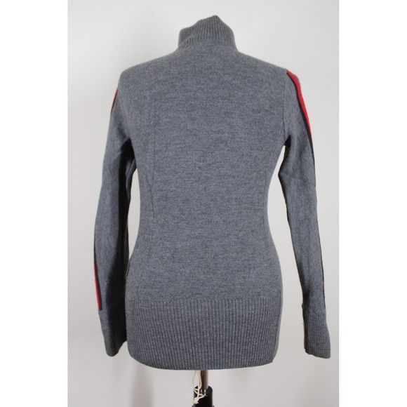 Eddie Bauer M Gray Red 1/4 Zip Merino Wool Fair Isle Mock Neck Sweater - Picture 4 of 9